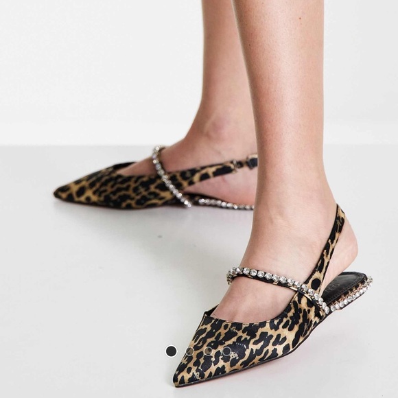 ASOS DESIGN Lizzie Embellished Slingback Ballet Flats in Leopard Satin - Picture 4 of 10